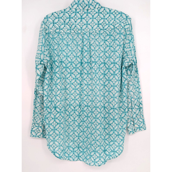 Pax Philomena Nina Aqua Floral Button Down Blouse Medium Boho Lagenlook Artsy - Picture 4 of 7